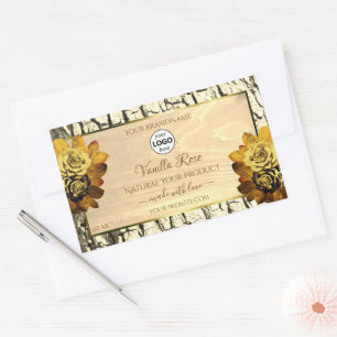 Pegatina Rectangular Rosas de grano de madera marrón claro Logo de etiq