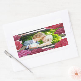 Pegatina Rectangular Rosas del Aniversario boda, franjas, foto Personal