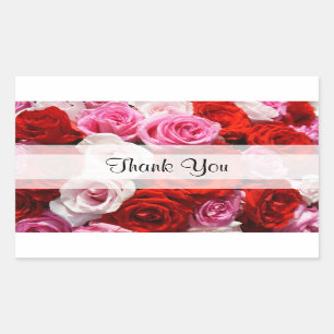 Pegatina Rectangular Rosas del personalizado "Gracias"