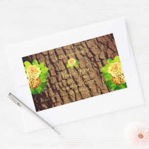 Pegatina Rectangular Rosas Florales de la corteza del árbol de grano de