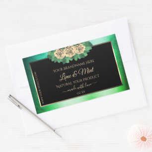 Pegatina Rectangular Rosas florales Verde azulados Marble verde Etiquet
