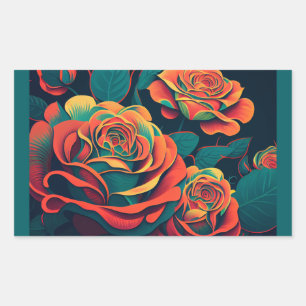 Pegatina Rectangular Rosas naranjas