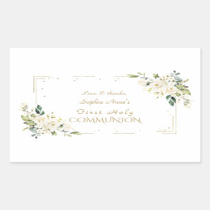 Pegatina Rectangular Rosas Salvajes Blancos De Lujo Primero Comunión Sa