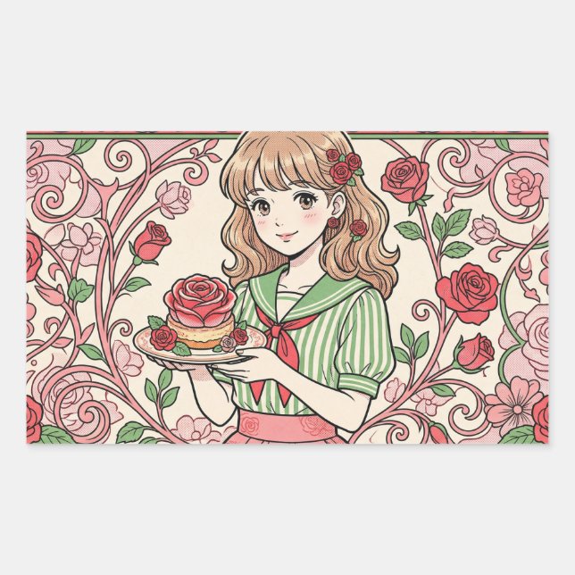 Pegatina Rectangular Rose sweets and a fairytale world (Anverso)
