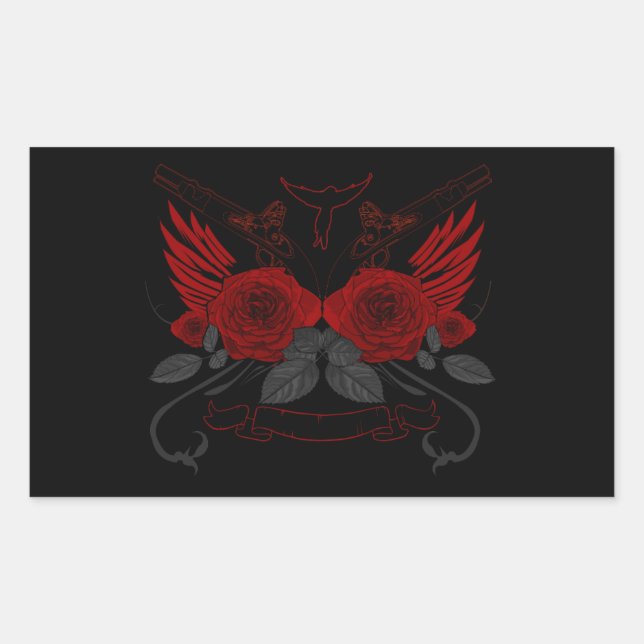 Pegatina Rectangular Roses rojos (Anverso)