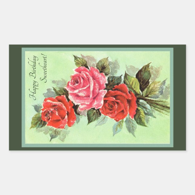 Pegatina Rectangular Roses rojos (Anverso)