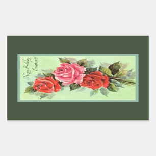 Pegatina Rectangular Roses rojos