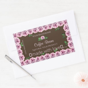 Pegatina Rectangular Roses rosadas florales de productos Marrones Etiqu