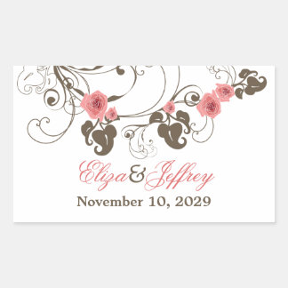 Pegatina Rectangular Roses rosados Fleur Romántico Floral Elegante Boda