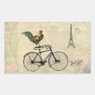 Pegatina Rectangular Rostro vintage montando en bicicleta cerca de la T