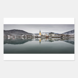Pegatina Rectangular Rottach-Egern en Tegernsee, Baviera en invierno