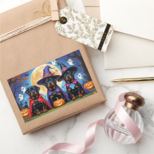 Pegatina Rectangular Rottweiler Dogs Pumpkin Halloween Funny