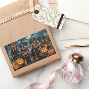 Pegatina Rectangular Rottweiler Halloween Spooky