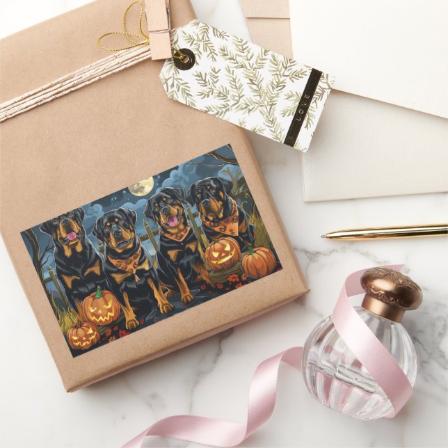 Pegatina Rectangular Rottweiler Halloween Spooky (Regalar)