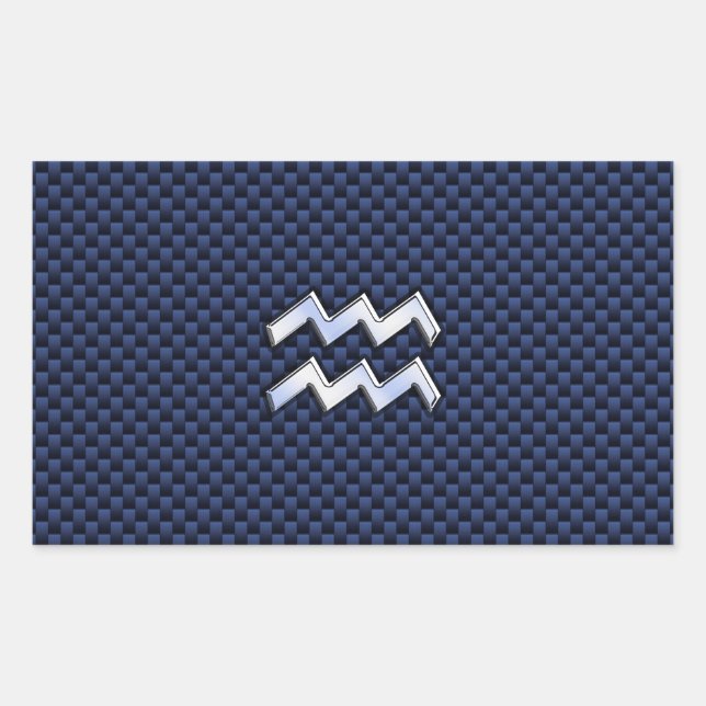 Pegatina Rectangular Rótulo Aquarius Zodiac sobre fibra de carbono azul (Anverso)