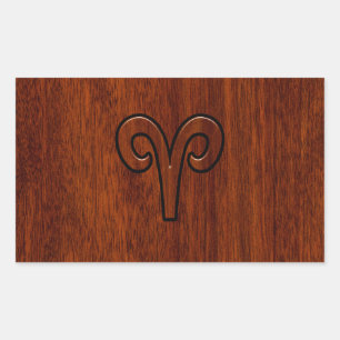 Pegatina Rectangular Rótulo Aries sobre Mahogany, como decoración impre