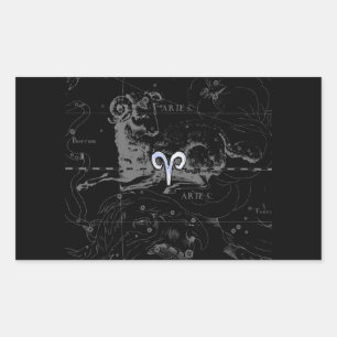 Pegatina Rectangular Rótulo Aries Zodiac de estilo cromado en Hevelius
