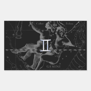 Pegatina Rectangular Rótulo Gemini Zodiaco en Hevelio