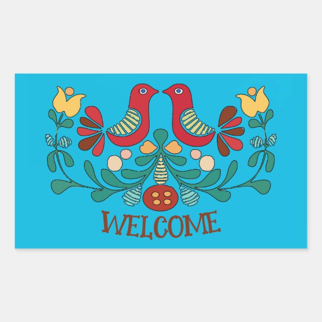 Pegatina Rectangular Rótulo hexagonal, Aves amorosas, añadir texto, Peg (Anverso)