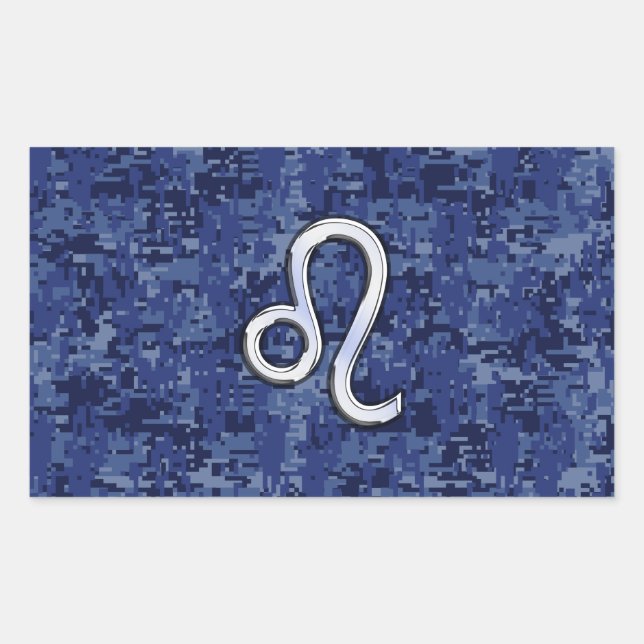 Pegatina Rectangular Rótulo Leo Zodiac en Camuflaje Digital Azul (Anverso)