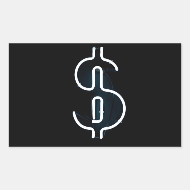 Pegatina Rectangular Rótulo Neon Dollar (Anverso)
