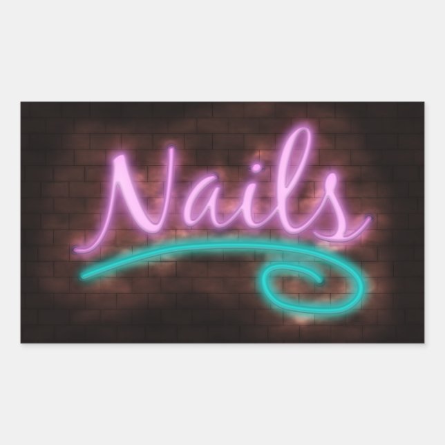 Pegatina Rectangular Rótulo Neon Nails (Anverso)