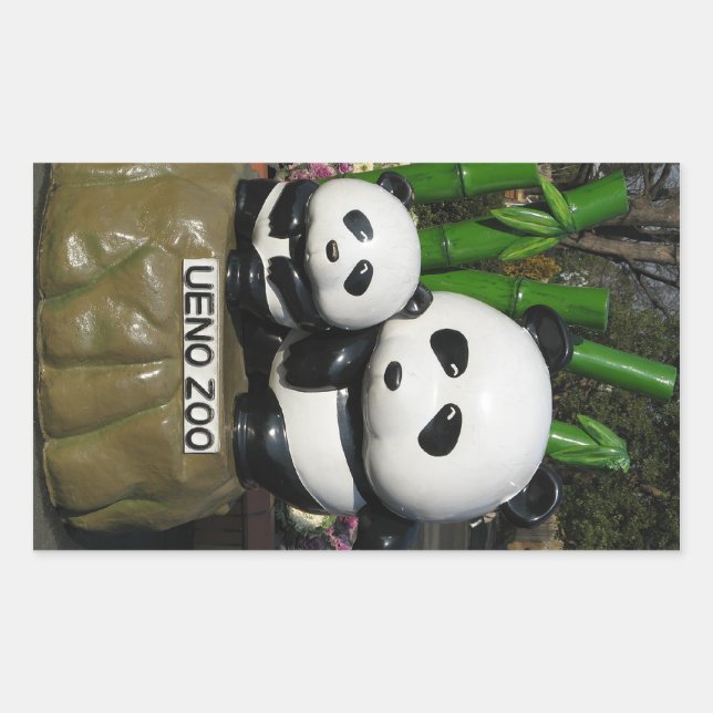 Pegatina Rectangular Rótulo Ueno Zoo Panda (Anverso)