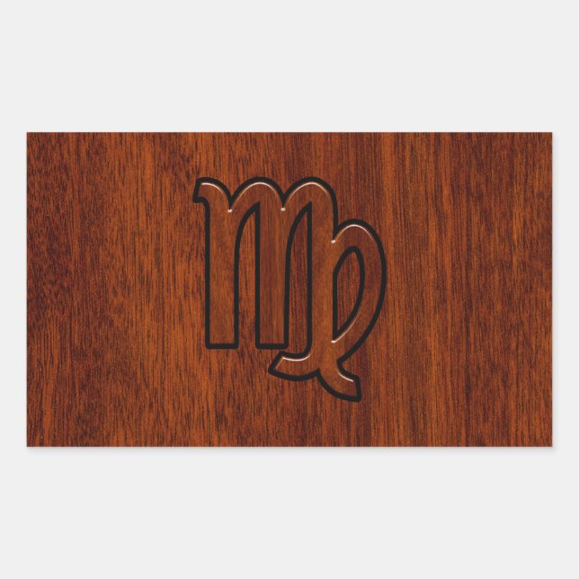 Pegatina Rectangular Rótulo Virgo Zodiac en la decoración de madera de  (Anverso)