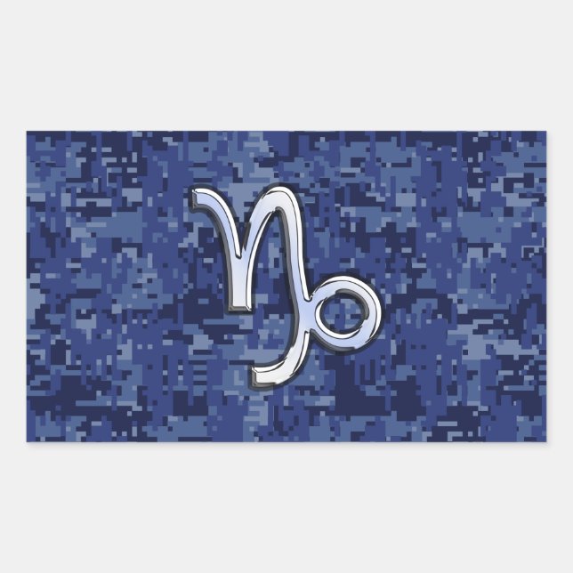 Pegatina Rectangular Rótulo Zodiac de Capricornio en camuflaje digital  (Anverso)