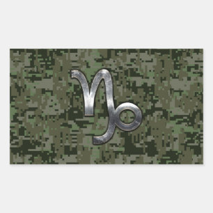 Pegatina Rectangular Rótulo Zodiac de Capricornio sobre camo digital ve