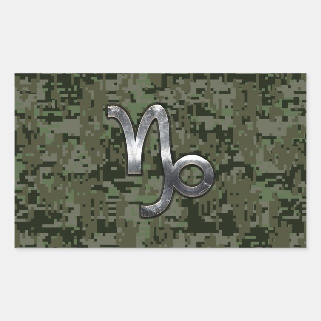 Pegatina Rectangular Rótulo Zodiac de Capricornio sobre camo digital ve (Anverso)