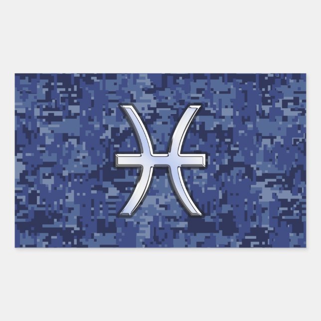 Pegatina Rectangular Rótulo Zodiac de Pisces en decoración de camo digi (Anverso)