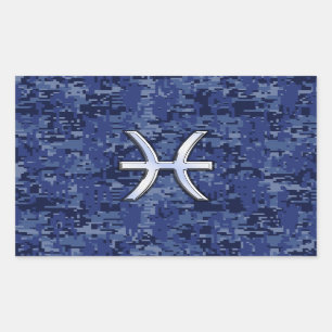 Pegatina Rectangular Rótulo Zodiac de Pisces en decoración de camo digi
