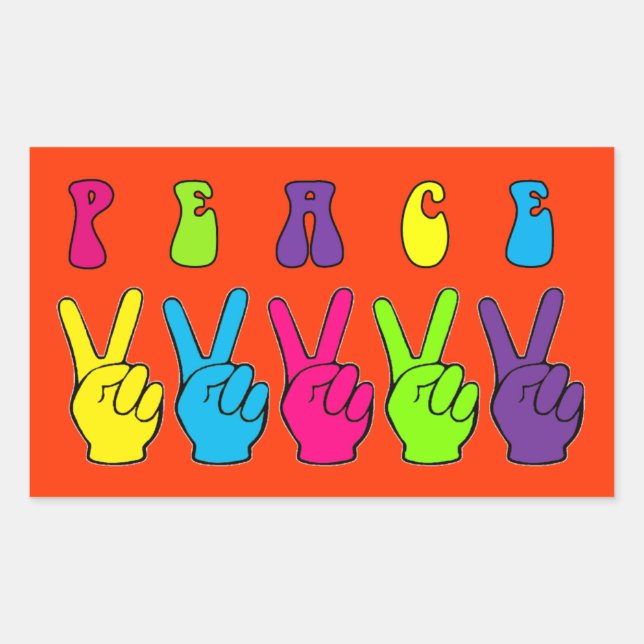 Pegatina Rectangular Rótulos de mano de paz (Anverso)