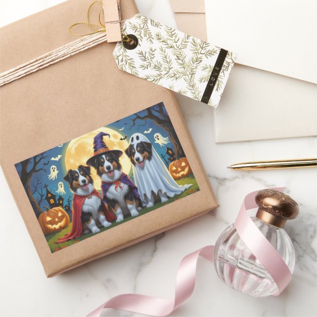 Pegatina Rectangular Rough Collie Dogs Pumpkin Halloween Funny (Regalar)