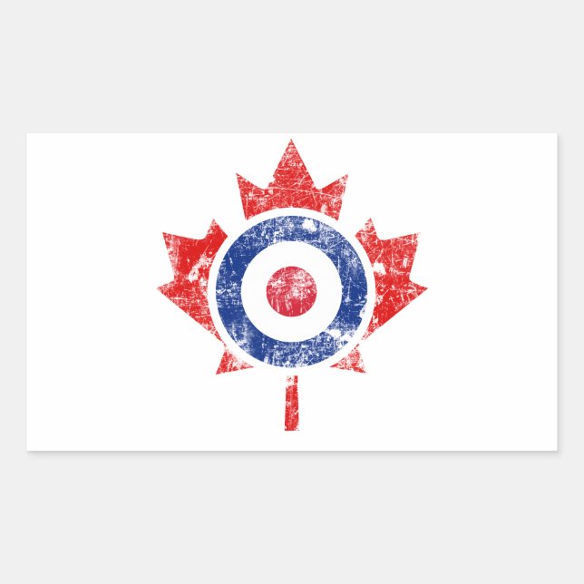 Pegatina Rectangular Roundel Canada Curling Hockey Target Grunge Ice (Anverso)