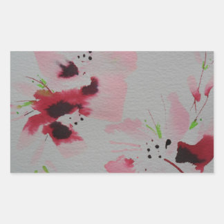 Pegatina Rectangular Ruby, rosa y lima, spray de flores abstracto