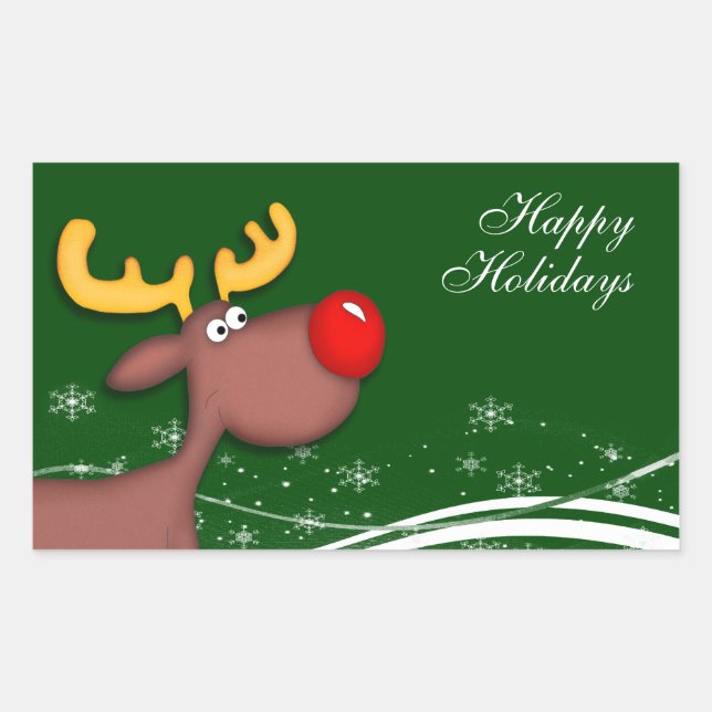Pegatina Rectangular Rudolf Christmas Greetings (Anverso)