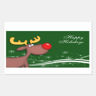 Pegatina Rectangular Rudolf Christmas Greetings