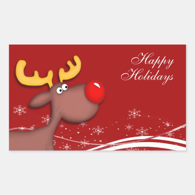 Pegatina Rectangular Rudolf Christmas Greetings (Anverso)