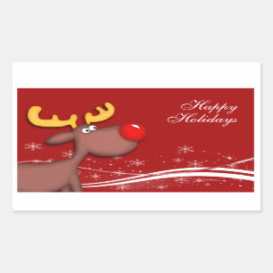 Pegatina Rectangular Rudolf Christmas Greetings