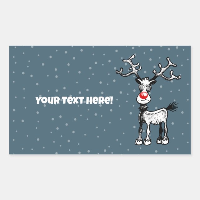 Pegatina Rectangular Rudolph el Reno (Anverso)