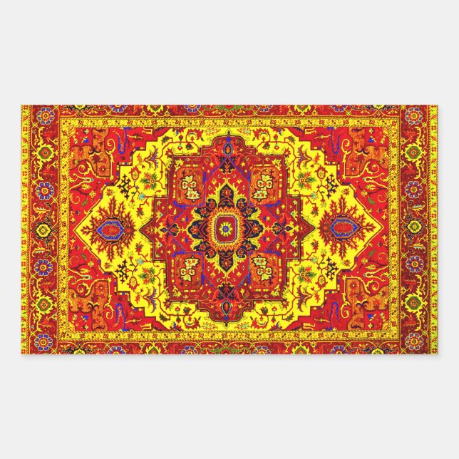 Pegatina Rectangular RUG PERSA - Rojo y Amarillo (Anverso)