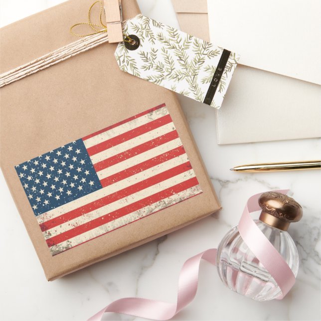 Pegatina Rectangular Rugged Distressed Flag Patriotic Rectangle Vinyl D (Regalar)