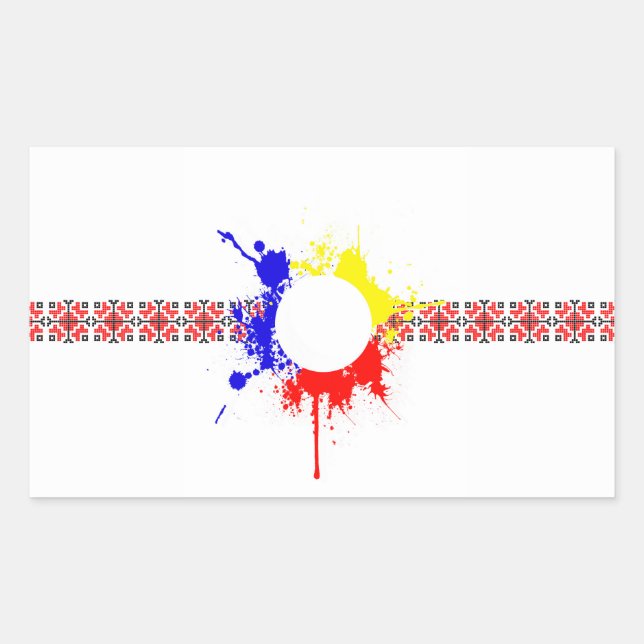 Pegatina Rectangular rumania país bandera tradicional motivo splatter s (Anverso)