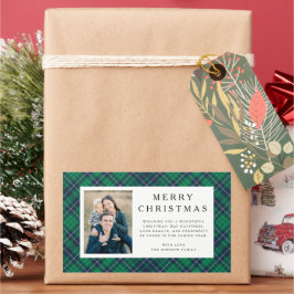 Pegatina Rectangular Rustic Green Plaid Photo Christmas