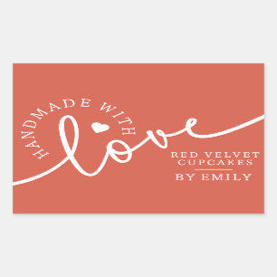 Pegatina Rectangular Rustic Homemade with Love Script Heart Baked Goods