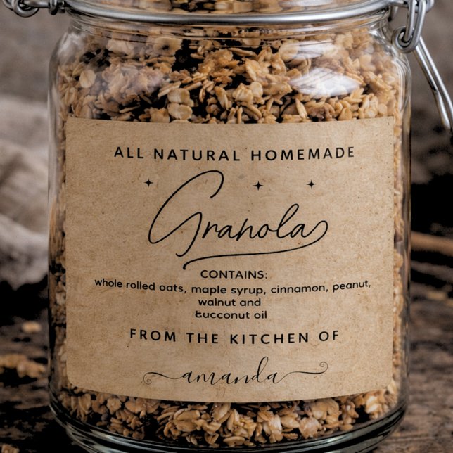 Pegatina Rectangular Rustic kraft Script Homemade Granola Label (Subido por el creador)