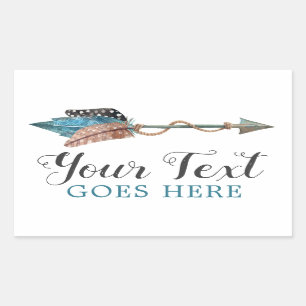 Pegatina Rectangular Rustic Turquoise Fethers Tribal Arrow Boho Moda