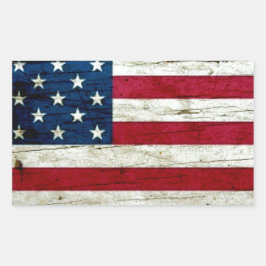 Pegatina Rectangular Rústica de la madera de la bandera estadounidense 